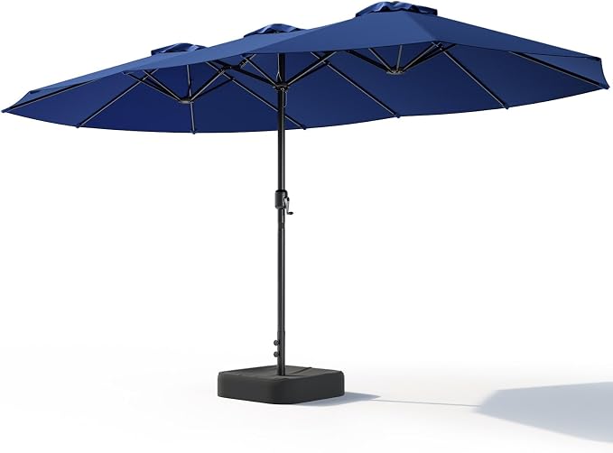 15FT Patio Umbrella, Double-Sided Outdoor Umbrella with base included, Large Standing Umbrella with Crank Handle & Ventilation, Rectangular patio umbrella for Pool, Backyard, Deck, Lawn & Beach