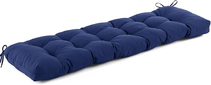 IASEAHK Outdoor Bench Cushion 59x18x5 Inch, Waterproof & Fade-Resistant Patio Furniture Cushions, Tufted Memory Foam Indoor/Outdoor Cushions for Couch Swing with Non-Slip Backing & Straps, Navy Blue
