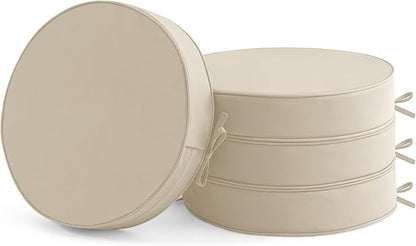 Summsun Outdoor Bistro Chair Cushions Set of 4, 15" D x 3" H Round Chair Cushions Waterproof and Fade Resistant Chair Cushion Pads with Non-Slip Ties and Removable Covers for Garden, Cream