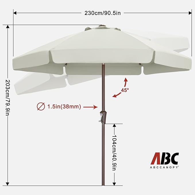 ABCCANOPY 7.5ft Scalloped Patio Umbrella, Outdoor Table Umbrella with Tilt and Crank, Fiberglass Ribs Deck Umbrella for Patio, Pool, Garden, Picnic (Light Beige)