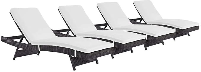 Modway Convene Wicker Rattan Outdoor Patio Chaise Lounge Chairs in Espresso White - Set of 4