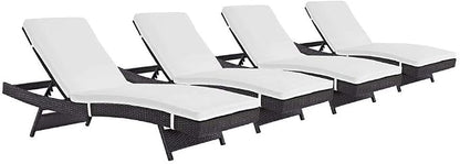 Modway Convene Wicker Rattan Outdoor Patio Chaise Lounge Chairs in Espresso White - Set of 4