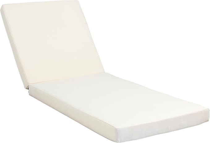 Christopher Knight Home Dami Patio Chaise Lounge Chair Outdoor with 4-Thick Cushion, Acacia Wood Poolside Sun Lounger, Space Available On One Side, Adjustable Backrest Pool Lounger, Light Brown+Cream