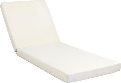 Christopher Knight Home Dami Patio Chaise Lounge Chair Outdoor with 4-Thick Cushion, Acacia Wood Poolside Sun Lounger, Space Available On One Side, Adjustable Backrest Pool Lounger, Light Brown+Cream
