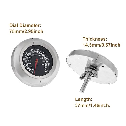 1Pc 3" Face 1000F Thermometer Temperature Gauge BBQ Barbecue Charcoal Grill Smoker