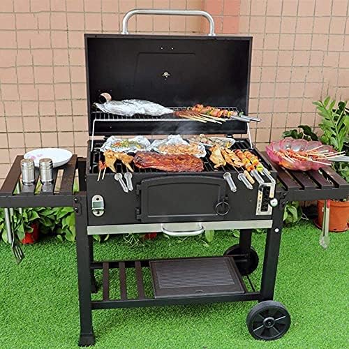 BBQ Grill Outdoor XXL Smoker Barbecue Charcoal Portable BBQ Grill Garden w/Wheels and Storage Shelves,Barbeque Grill with Thermometer Lid, Liftable Drawer Charcoal