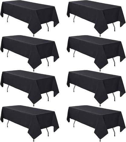 8 Pack Black Tablecloths 60 x 84 Inch Rectangle For 4 Foot Tables | Wrinkle Resistant, Washable Polyester Fabric, Rectangular Table Cloth for Wedding Party Banquet Buffet and Camping