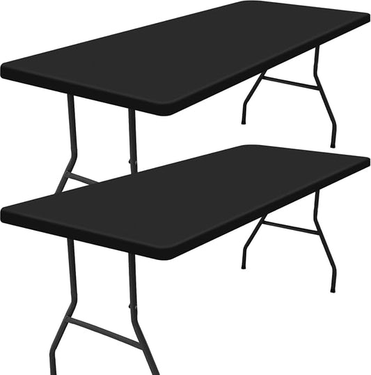 Smiry 2 Pack Rectangle Tablecloth, Elastic Fitted Flannel Backed Vinyl Tablecloths for 4ft Folding Tables, Waterproof Wipeable Table Covers for Outdoor, Indoor, Picnic and Camping (Black, 24"x48")