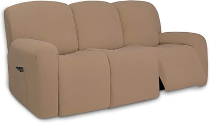 PureFit Super Stretch 3 Seats Recliner Sofa Couch Cover with Pocket | Non Slip Soft Sofa Slipcover, Washable Spandex Reclining Furniture Protector for Kids, Pets (Recliner Sofa, Camel)