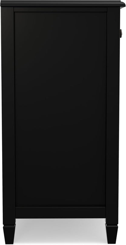 SIMPLIHOME Connaught 67" Wide Solid Wood Sideboard Cabinet in Black | Traditional 4-door dining room buffet with 2 drawers and adjustable shelves for organized kitchen or living room storage.
