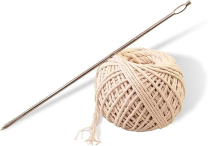 SpitJack Meat Trussing Needle and Butchers Cooking Twine Kit for Sewing Up Whole Hog, Pig, and Roasting Chicken and Turkey. 7 Inch Stainless Steel Needle and 185 Feet of Cotton Kitchen String.
