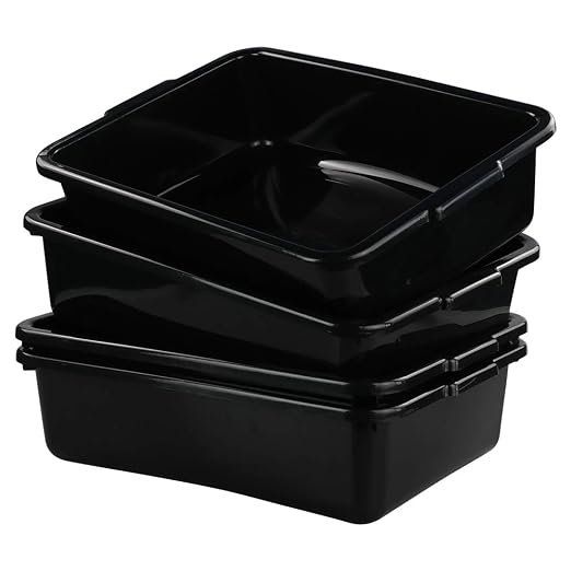 Teyyvn 13 L Plastic Bus Box, Commercial Wash Basin Tote Box, 4-Pack, Black