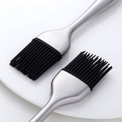 2 Pack Grill Basting Brush with 2 Pack Back Up Silicone Brush Heads, No Shed Bristles Stainless Steel Handles Heatproof Rust Resistant, Pastry Brushes for Kitchen Cooking BBQ (Silver)