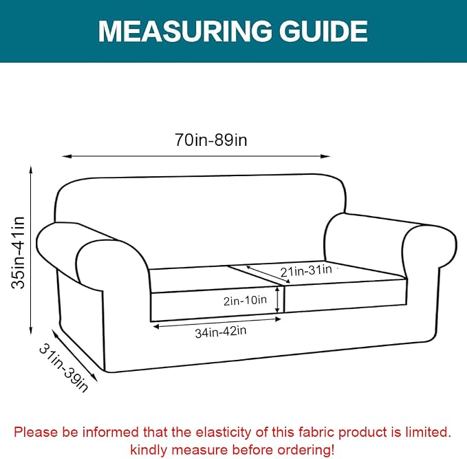 Turquoize 3 Piece Sofa Covers for 2 Cushion Couch Sofa Slipcover Soft Couch Cover for Dogs-Washable Sofa Furniture Covers with 2 Individual Cushion Covers (2 Cushion Sofa,Biscotti Beige)