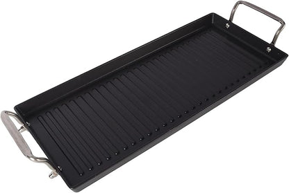 Pre-Seasoned Cast Iron Griddle for Gas Grill, 26.7"x8.6" Ribbed Flat Top Grill Plate for Double Burner, Durable for Gas/Electric/Charcoal Grills, for Stovetop, Camping & BBQ