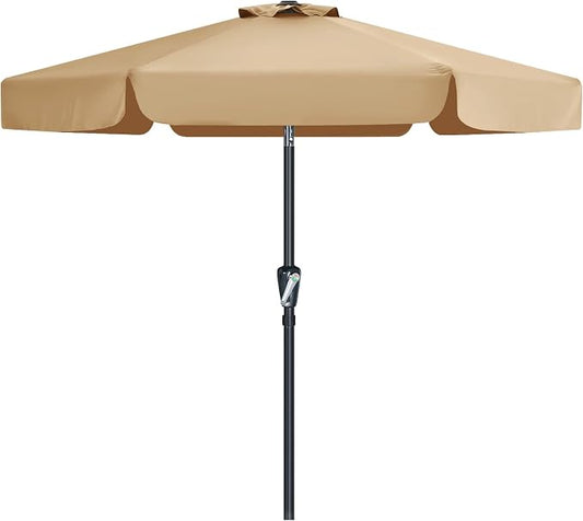 MASTERCANOPY 7.5ft Patio Umbrella with Valance, Crank & Tilt, Tan | 6 ribs, UV/fade-resist, waterproof, vent, for garden/deck/yard/pool