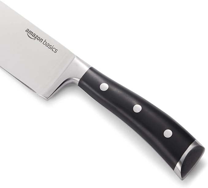 Amazon Basics Classic 8-inch Full Tang High Carbon Stainless Steel Chef's Knife, Multipurpose Kitchen Knife with Three Rivets, Silver (Pack of 12)