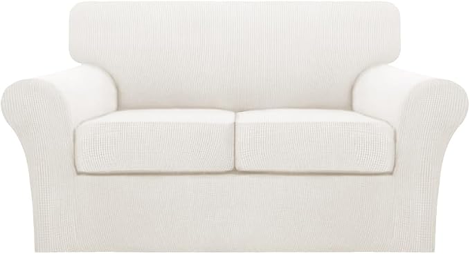Turquoize 3 Piece Sofa Covers for 2 Cushion Couch Sofa Slipcover Soft Couch Cover for Dogs-Washable Sofa Furniture Cover with 2 Individual Cushion Covers, Jacquard Fabric (Loveseat, Porcelain White)