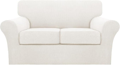 Turquoize 3 Piece Sofa Covers for 2 Cushion Couch Sofa Slipcover Soft Couch Cover for Dogs-Washable Sofa Furniture Cover with 2 Individual Cushion Covers, Jacquard Fabric (Loveseat, Porcelain White)