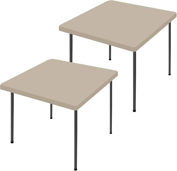 Moosfor 2 Pack Square Spandex Fitted Table Cloth, Elastic Tablecloth | Washable Picnic Table Cover, Stretch Waterproof Table cloths for Party, Patio, Dining, Kitchen, 34" x 34", Taupe