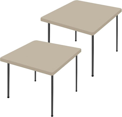 Moosfor 2 Pack Square Spandex Fitted Table Cloth, Elastic Tablecloth | Washable Picnic Table Cover, Stretch Waterproof Table cloths for Party, Patio, Dining, Kitchen, 34" x 34", Taupe
