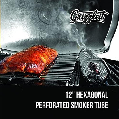 Smoke Tube for Pellet Smoker, 12" Stainless Steel BBQ Smoking Tube - 5 Hr Hot/Cold Smoke for Any Grill or Smoker - Includes Pro Hooks & Brush