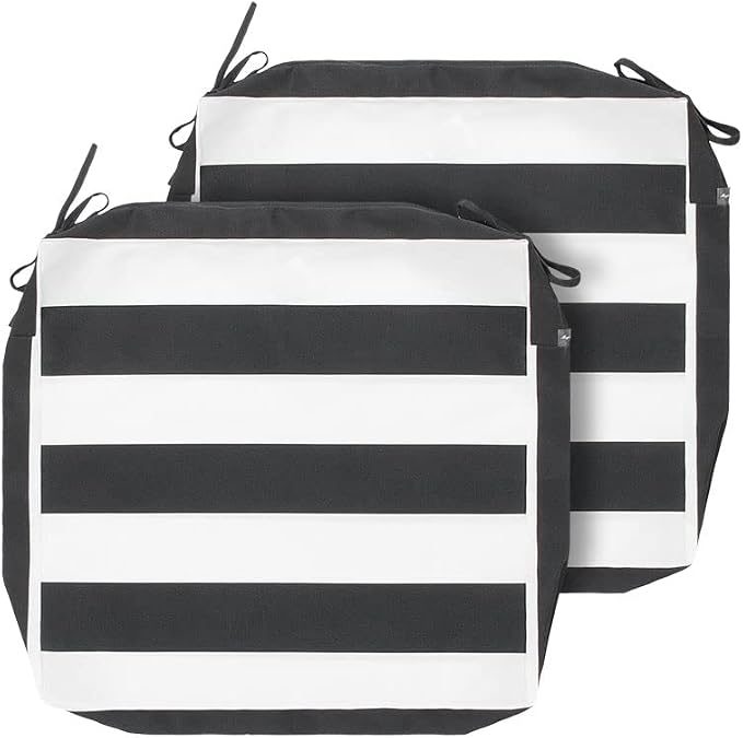 Magpie Fabrics Indoor Outdoor Cushion Cover Replacement 2 Pack, NO Insert! Water Repellent Slipcover with Ties Christmas Decor for Patio Garden Chair Seat Sofa Bench Wicker(Black White, 20x18x4 Inch)