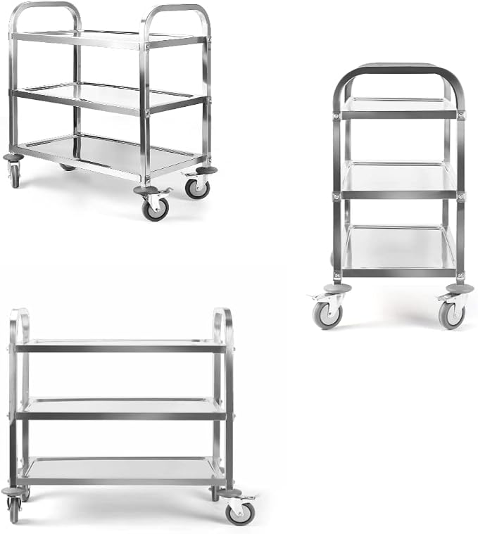 Nisorpa 3 Tier Kitchen Rolling Cart, Stainless Steel, 37 x 20 x 37 Inch | Utility Cart with Wheels, Serving Trolley, Catering Storage Shelf, 2 Lockable Wheels, For Hotel, Restaurant, Home Use