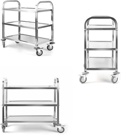 Nisorpa 3 Tier Kitchen Rolling Cart, Stainless Steel, 37 x 20 x 37 Inch | Utility Cart with Wheels, Serving Trolley, Catering Storage Shelf, 2 Lockable Wheels, For Hotel, Restaurant, Home Use