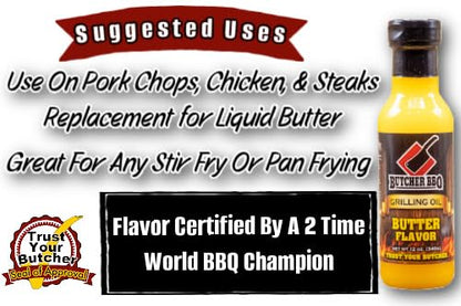 Butcher BBQ Grilling Oil Butter | 12 Oz | World Championship Winning Formula | Turkey Injector Marinade Flavors | Cooking Oil Grilling Accessories | Smoking Meat Accessories | BBQ Accessories