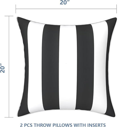 LVTXIII Outdoor Throw Pillows 20x20 Patio Waterproof Square Pillows with Piping Fade Resistant Accent Pillow for Spring Summer Garden Decoration, Set of 2, Cabana Black
