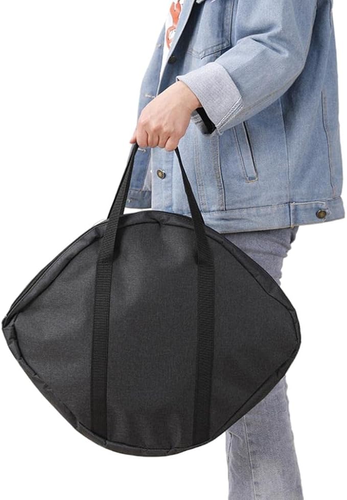 Grill Pan Storage Bag Grilling Pan Zippered Pouch Bag Cast Iron Grill Pan Skillet Tray Organizers with Handles for Outdoor Camping Picnic Cookware Storage Bag, Black, 48 x 40 cm