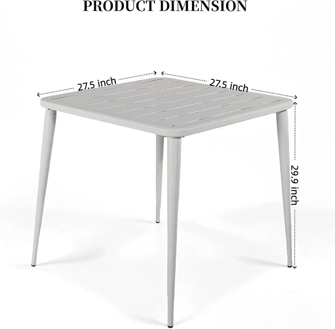 Industrial Square Patio Table Modern Kitchen Dining Table Metal Bar Bistro Table for Small Space Coffee Desk 27.5 * 27.5 * 30inch(L*W*H)