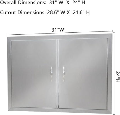 GarveeLife BBQ Access Door, 31 in W x 24 in H Outdoor Kitchen Double Door, 304 Stainless Steel Flush Mount Door for BBQ Island, Grilling Station, Outside Cabinet