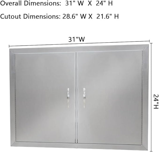 GarveeLife BBQ Access Door, 31 in W x 24 in H Outdoor Kitchen Double Door, 304 Stainless Steel Flush Mount Door for BBQ Island, Grilling Station, Outside Cabinet