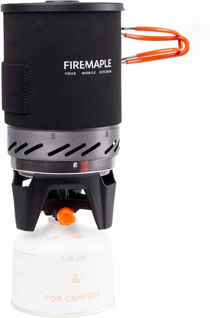 Fire-Maple Fixed Star 1 Backpacking and Camping Stove System, Black 18oz | 30% Faster Boil with HX Base, Piezo Ignition, Safe & Durable, All-in-One Pot, Compatible with Most Canisters, Portable