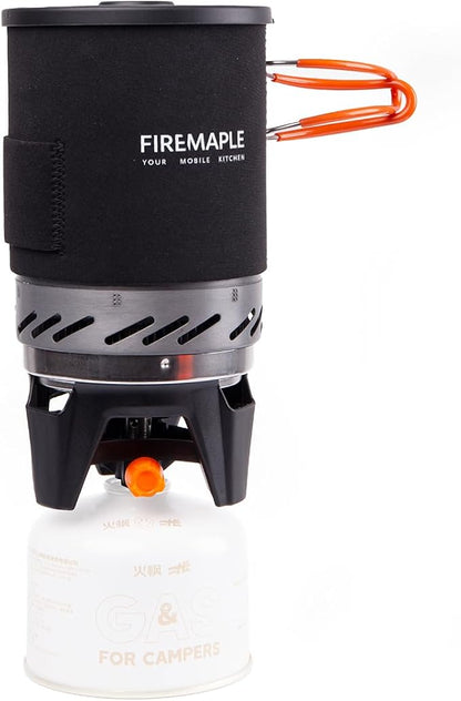 Fire-Maple Fixed Star 1 Backpacking and Camping Stove System, Black 18oz | 30% Faster Boil with HX Base, Piezo Ignition, Safe & Durable, All-in-One Pot, Compatible with Most Canisters, Portable