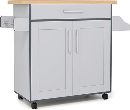 COSTWAY Kitchen Island On Wheels, Rolling Storage Trolley Cart | with Large Cabinet, Drawer, Spice Rack and Towel Rack, Kitchen Serving Utility, 3-Position Adjustable Shelf (Grey)