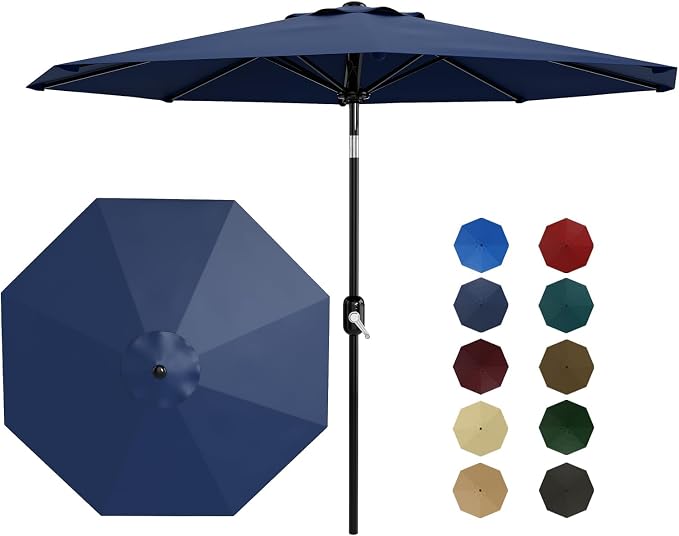 Garvee patio Umbrella with Solar Lights, Outdoor Table Umbrella with 8 Durable Ribs, Tilt & Crank Mechanism, Waterproof & UV Protection for Garden, Backyard, Poolside,