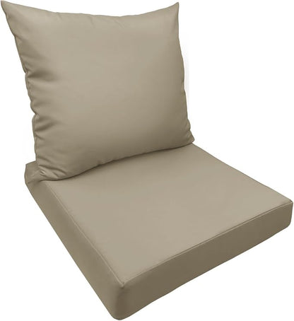 Bcareself Outdoor Deep Seat Cushion Set Waterproof & Fade Resistant Patio Furniture Cushions with Removable Cover Adjustable Straps Rain-Proof Seat Pad Back Cushion for Chair Sofa Porch 22 x 22 Beige