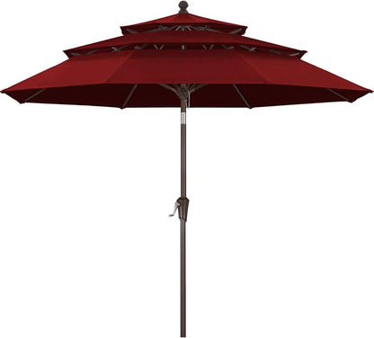 ABCCANOPY 9FT 3-Tier OLEFIN® Patio Umbrella, 5-Year No Fading, Burgundy | Heavy Duty Fade-Resistance Outdoor Table Umbrella, 8 Sturdy Ribs, Tilt, Crank for Deck, Backyard, Garden, Yard, Pool