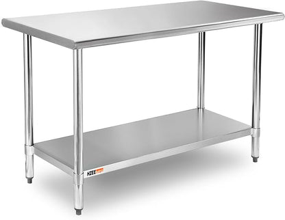 Stainless Steel Prep Table with Undershelf 60x24 Inches 5ft | Heavy Duty Metal Workbench with Adjustable Lower Shelf for Commercial Kitchen Restaurant Laundry Garage Hotel Workshop Chef