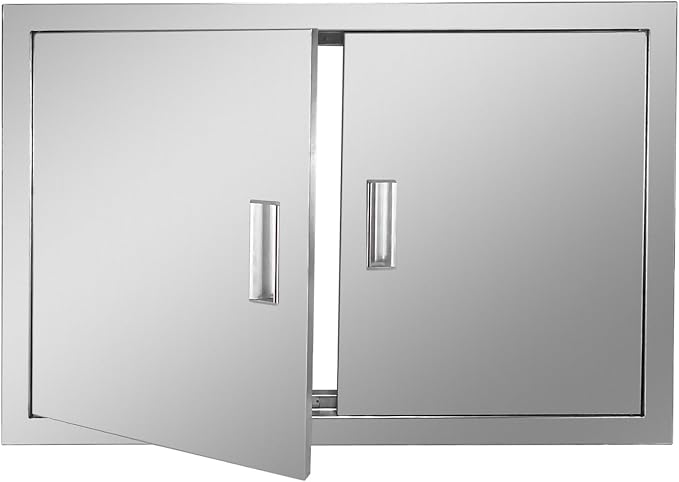 Outdoor Kitchen Door 30" W x 21" H Stainless Steel BBQ Double Access Door Flush Mount Vertical Wall Doors with Handle Suitable for Grilling Station Outside Cabinet Outdoor Kitchen