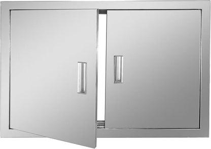 Outdoor Kitchen Door 30" W x 21" H Stainless Steel BBQ Double Access Door Flush Mount Vertical Wall Doors with Handle Suitable for Grilling Station Outside Cabinet Outdoor Kitchen