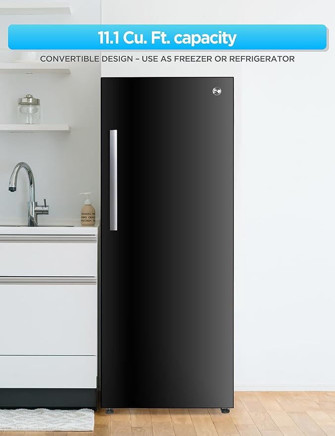 Commercial Cool 11.1 Cu. Ft. Convertible Freezer Refrigerator, Upright Fridge with Glass Shelves, Reversible Door, ENERGY STAR rated, Auto Defrost, CCUC1110GB, Black | Upright Fridge with Glass Shelves, Reversible Door, ENERGY STAR rated, Auto Defrost,...