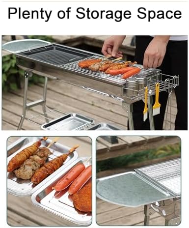 Portable Charcoal Grill - Stainless Steel BBQ Grill for Outdoor Camping Tailgating Picnics & Beach Parties - Compact Lightweight & Easy to Clean Portable BBQ Grill
