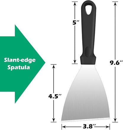 Metal Spatula Set of 2, HaSteeL 9.8 x 3.6In Stainless Steel Slant-edge Turner Flipper Scraper, Flat Top Griddle Teppanyaki Hibachi Tools for Barbecue Camping Cooking, Plastic Handle & Easy to Clean