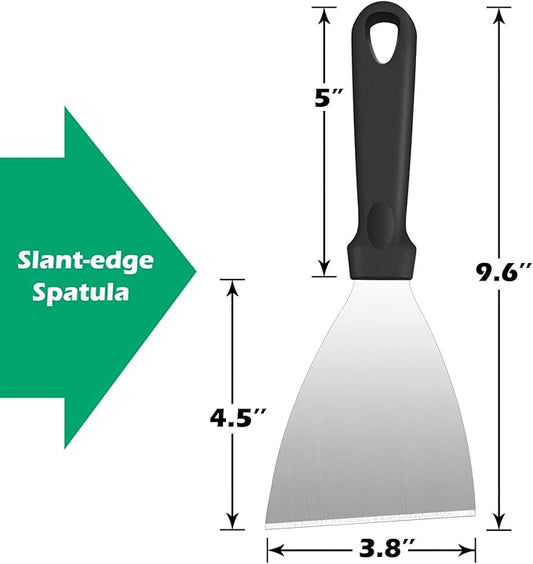 Metal Spatula Set of 2, HaSteeL 9.8 x 3.6In Stainless Steel Slant-edge Turner Flipper Scraper, Flat Top Griddle Teppanyaki Hibachi Tools for Barbecue Camping Cooking, Plastic Handle & Easy to Clean