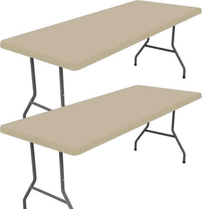 Moosfor 2 Pack Rectangle Spandex Fitted Table Cloth, 6FT Elastic Tablecloth | Washable Picnic Table Cover, Stretch Waterproof Table cloths for Party, Patio, Dining, Kitchen, 30" x 72", Taupe