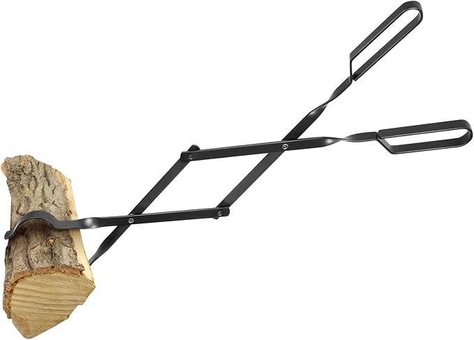 himaly 26" Heavy Duty Wrought Iron Fireplace Tongs & Poker Tool Set | Rust Resistant Black Finish, Fire Pit Poker Log Grabber, Indoor/Outdoor